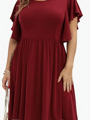 Butterfly Sleeve Casual Dress Round Neck Knee Length