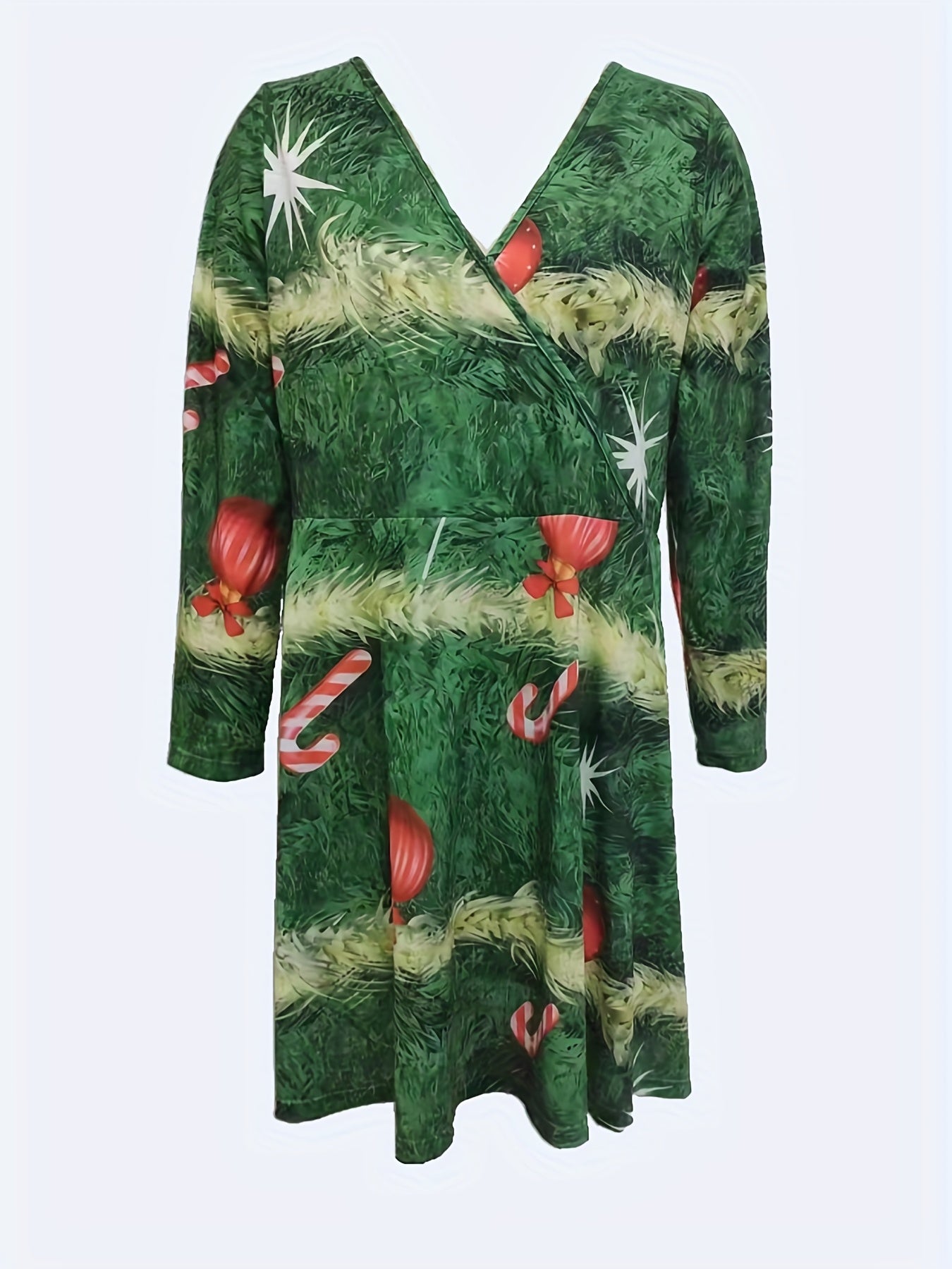 Women's Plus Christmas Tree Print A Line Dress