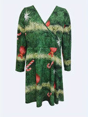 Women's Plus Christmas Tree Print A Line Dress