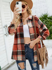 Plaid Print Long Sleeve Button Up Shacket