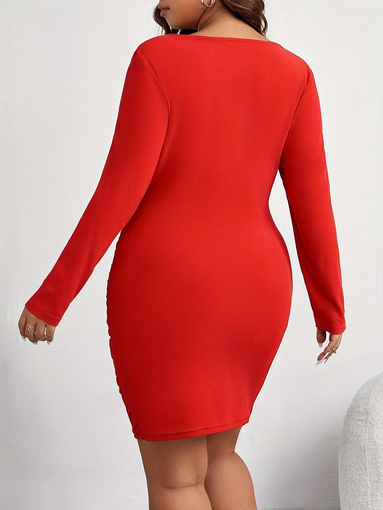 Solid Long Sleeve V Neck Mini Slim Fit Dress