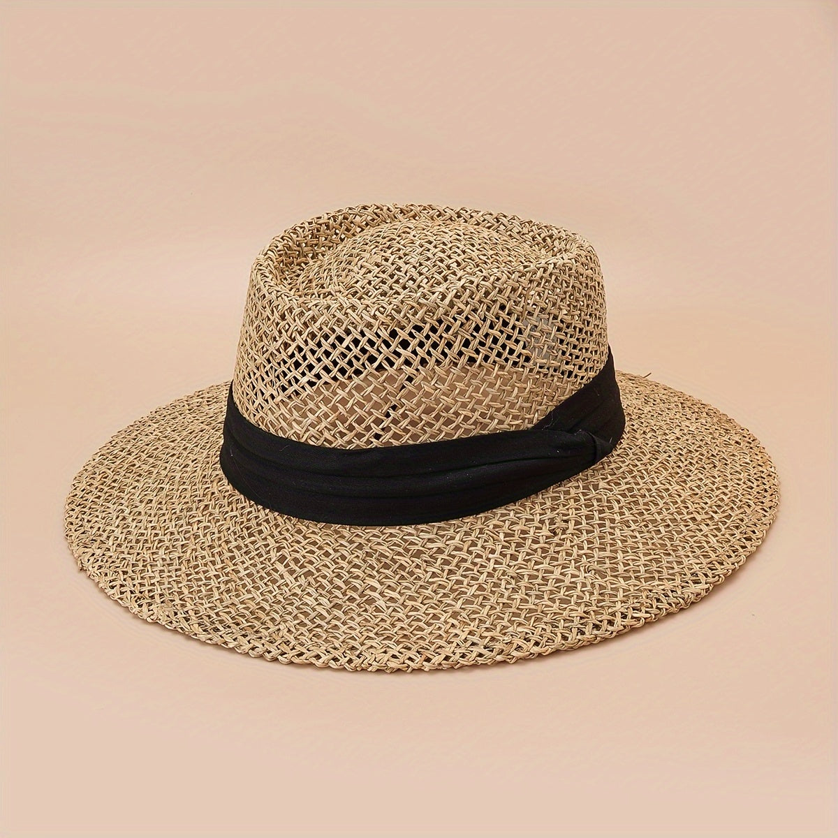 Classic Hollow Out Jazz Sun Hat Crochet Flat Top Fedora Cap