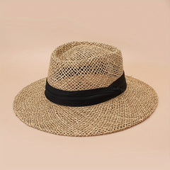Classic Hollow Out Jazz Sun Hat Crochet Flat Top Fedora Cap