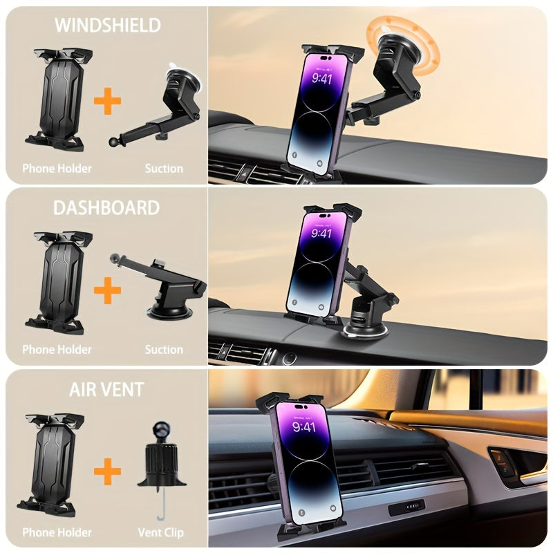 3 in 1 Car Tablet & Phone Mount Holder - Powerful Suction & Stable Clip