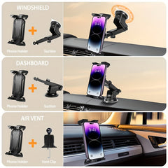 3 in 1 Car Tablet & Phone Mount Holder - Powerful Suction & Stable Clip