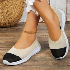 Women's Colorblock Knit Flats Soft Sole Slip On Shoes