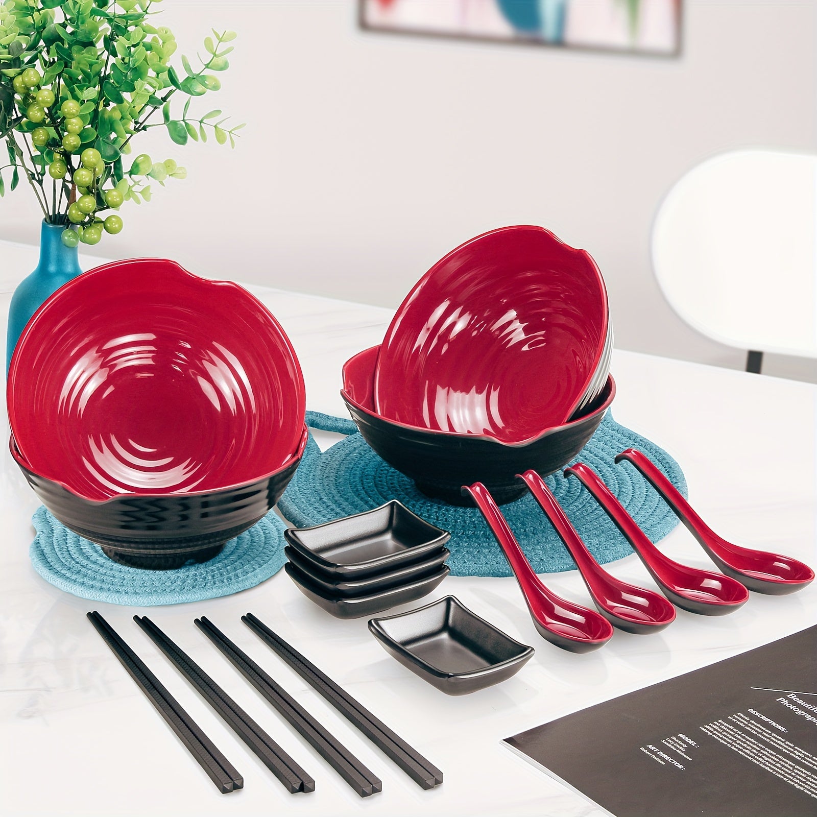 4-in-1 Tableware Set with Bowls, Chopsticks, Sauce Trays, and Spoons