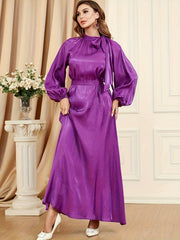 Abaya Dress Satin Lantern Sleeve Maxi Jalabiya Dress