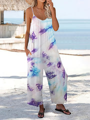 Boho Tie dye Spaghetti Jumpsuit Casual Streetwear Outfit
