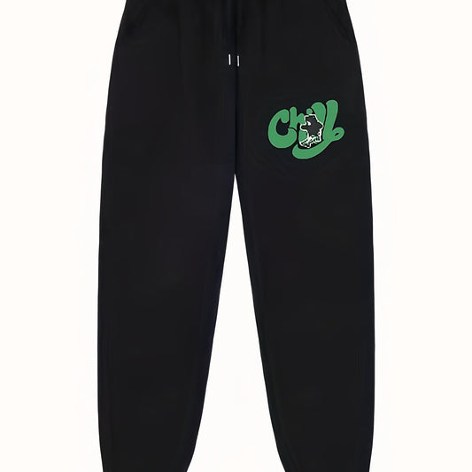 Chill Print Joggers Men's Casual Loose Fit Stretch Waist Drawstring Pants