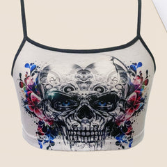 Y2K Skull Print Crop Cami Top Gothic Sleeveless Cami Top
