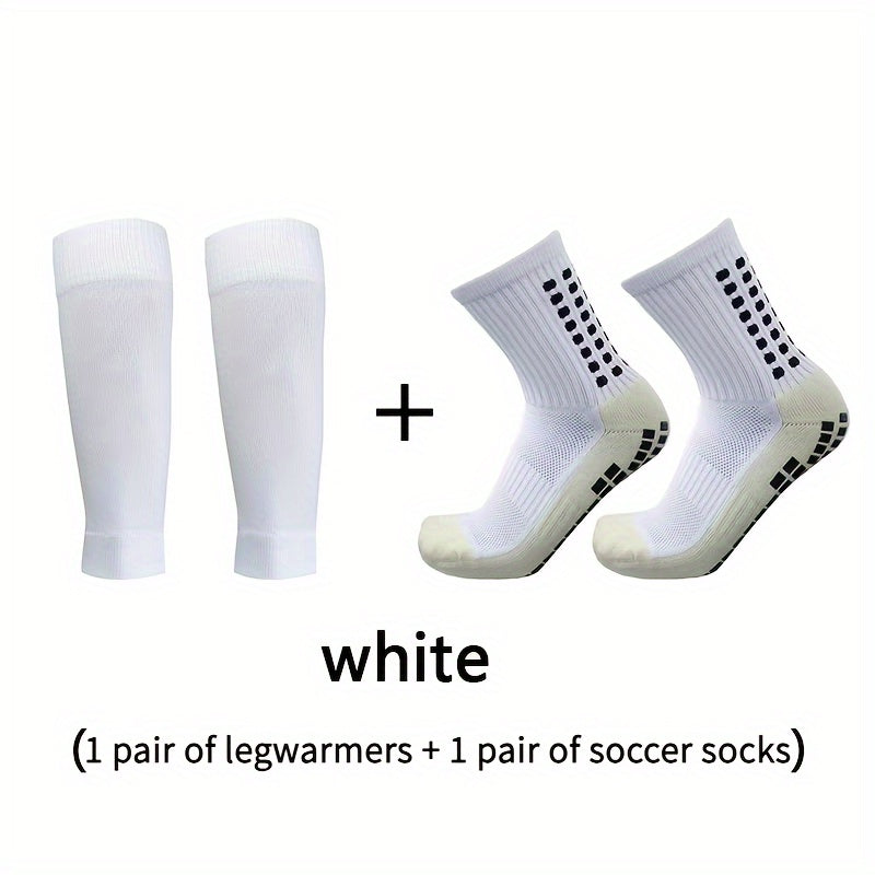 Men's Breathable Fitness Football Leg Cover&Anti Slip Socks Shin Guards 1 Set