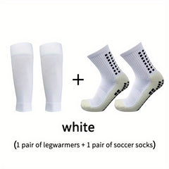 Men's Breathable Fitness Football Leg Cover&Anti Slip Socks Shin Guards 1 Set