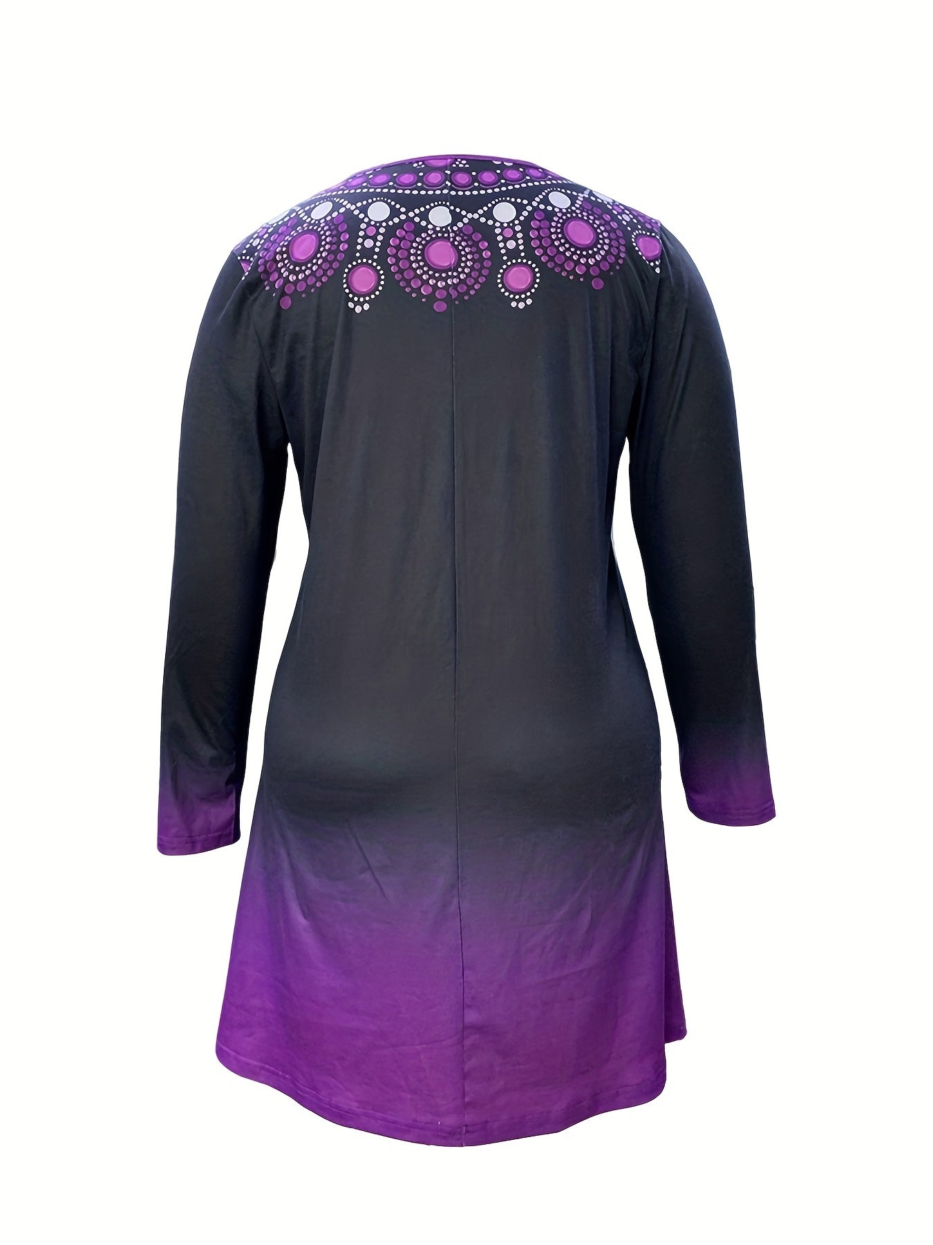 Ombre & Dot Print Long Sleeve Dress