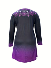 Ombre & Dot Print Long Sleeve Dress