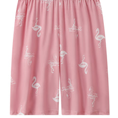 Flamingo Print Elastic Waist Loungewear Shorts