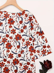 Boho Lounge Dress Floral Print Short Sleeve Round Neck High Stretch