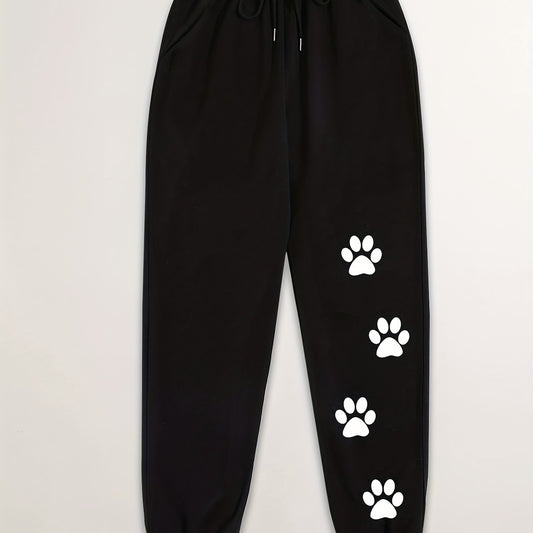Dog Footprints Print Drawstring Pants Casual Loose Jogger Pants