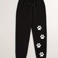 Dog Footprints Print Drawstring Pants Casual Loose Jogger Pants
