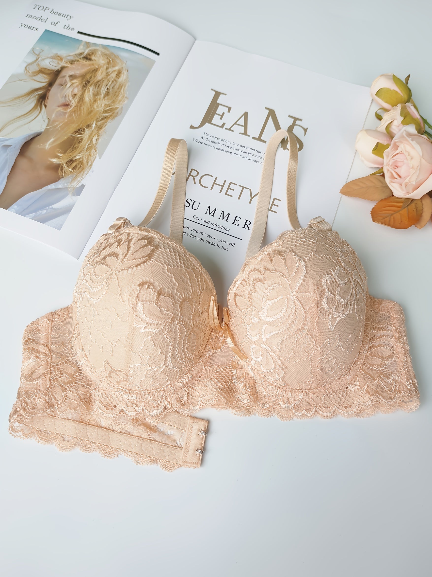 2pcs Lace Push Up Bra Comfy & Breathable Women's Lingerie