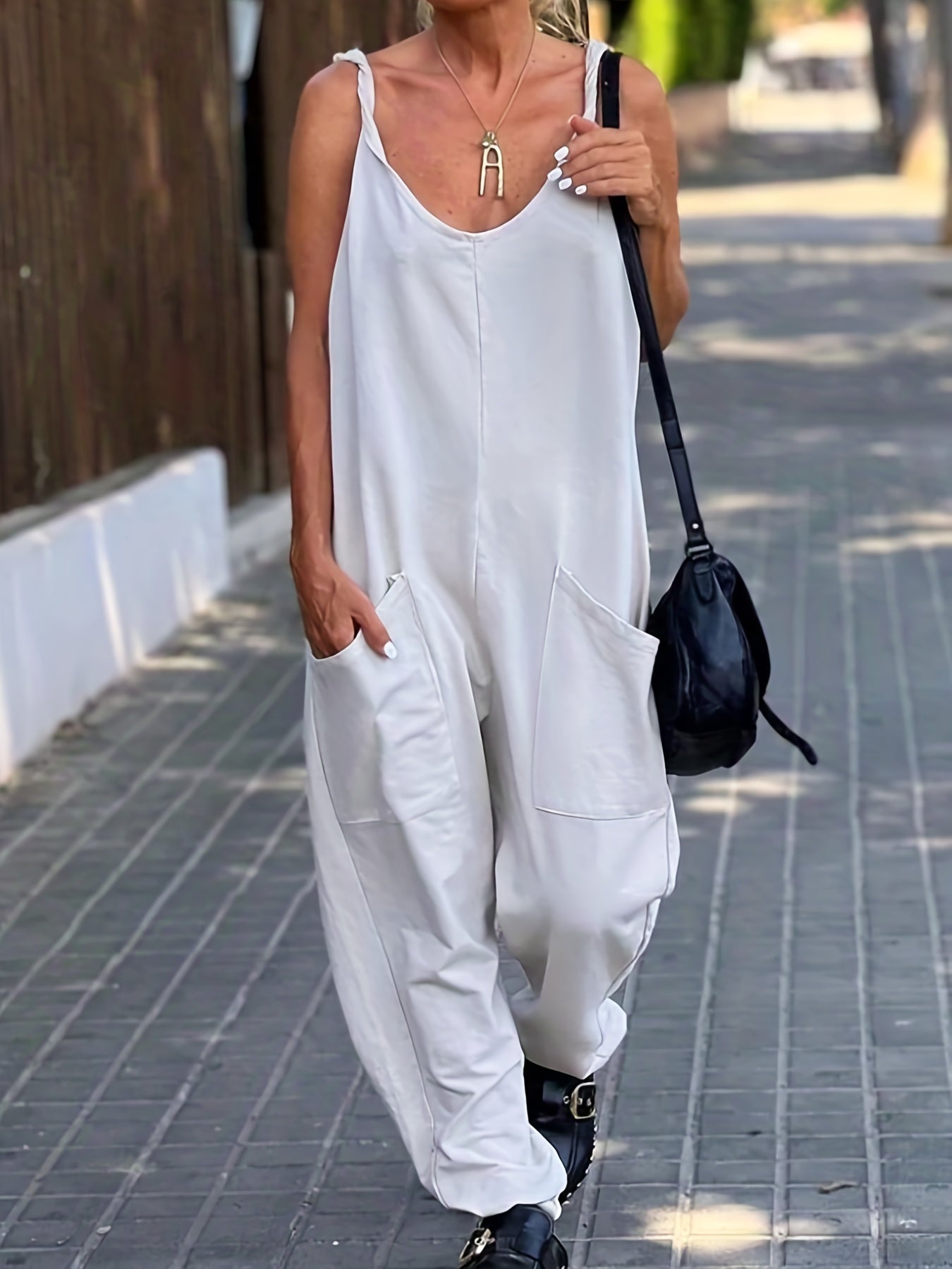 Solid Spaghetti Strap Jumpsuit Casual Sleeveless Wide Leg Jumpsuit