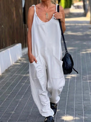 Solid Spaghetti Strap Jumpsuit Casual Sleeveless Wide Leg Jumpsuit