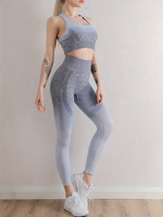 2pcs Yoga Workout Set Gradient Racerback Sports Bra & Leggings Suit