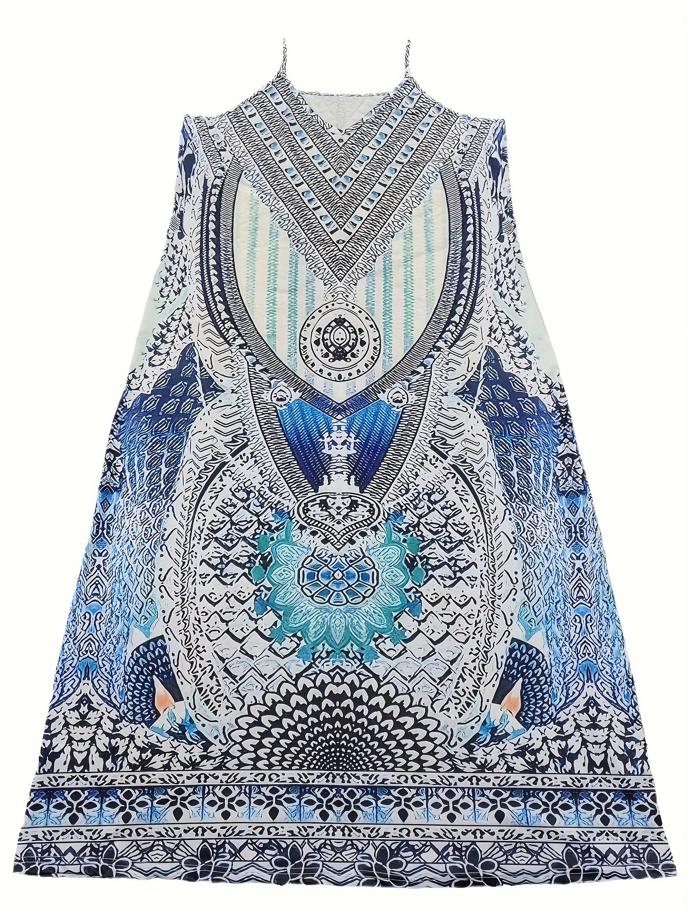 Boho Dress Women Tribal Print V Neck Maxi Cami D