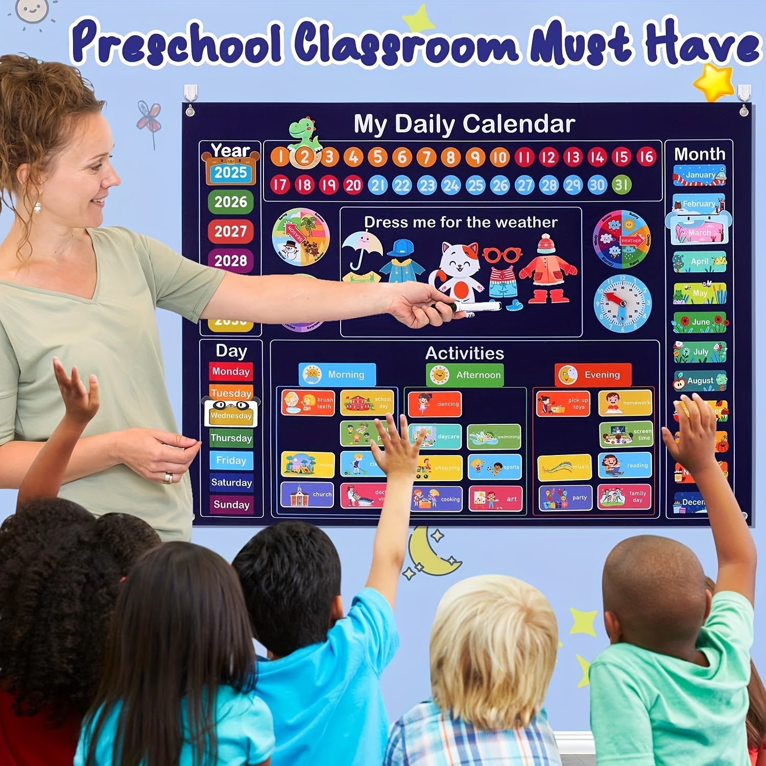 Kids Daily Calendar Learning Center with Felt Board