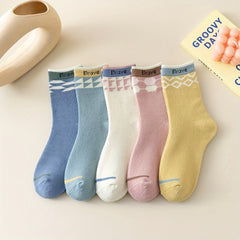 5 Pairs Geometric Pattern Socks Warm Mid Tube Women's Stocking
