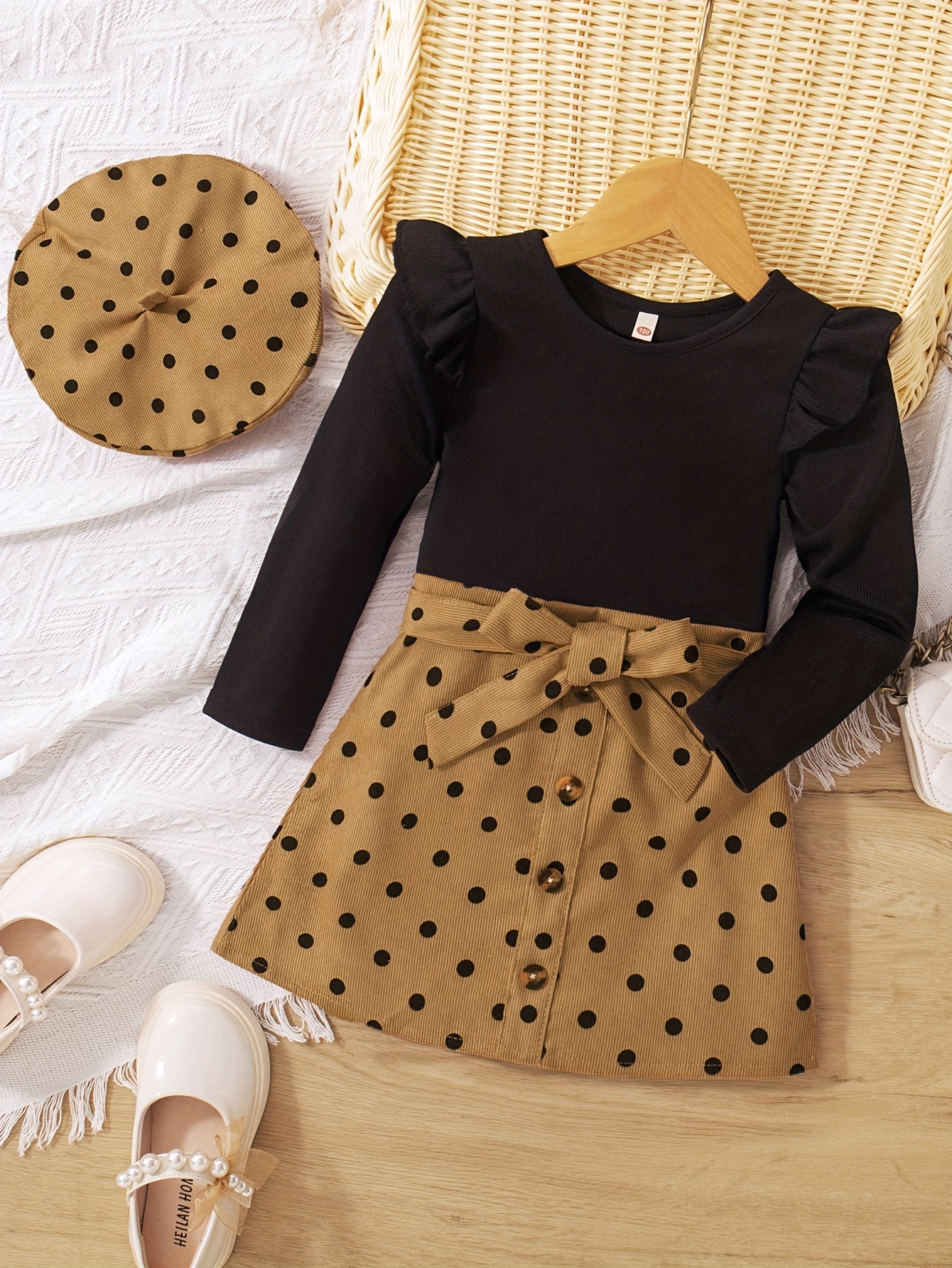 Polka Dots Outfit 2pcs Top & Skirt Set Toddler Kid Spring Autumn