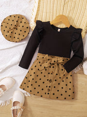 Polka Dots Outfit 2pcs Top & Skirt Set Toddler Kid Spring Autumn