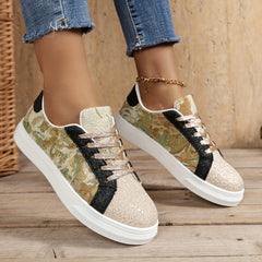 Floral Graphic Lace-up Sporty Flats Women's Shoes