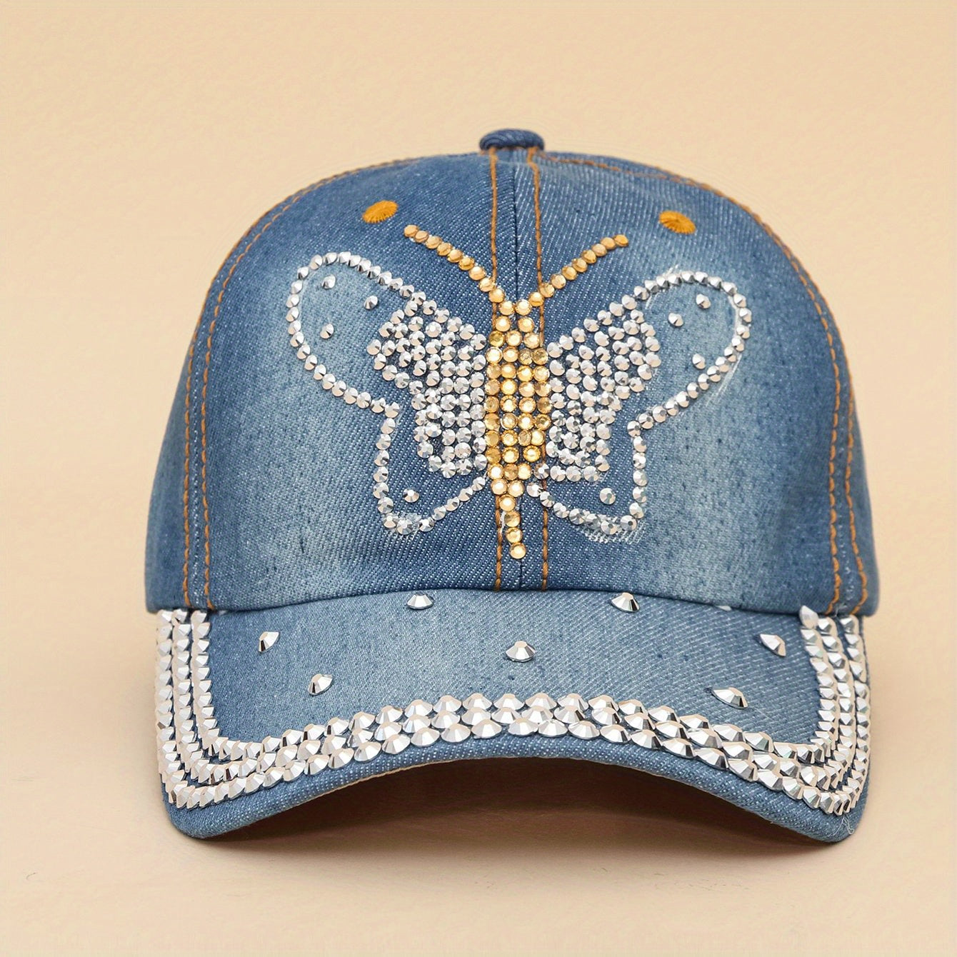 Retro Denim Baseball Cap with Artificial Diamond