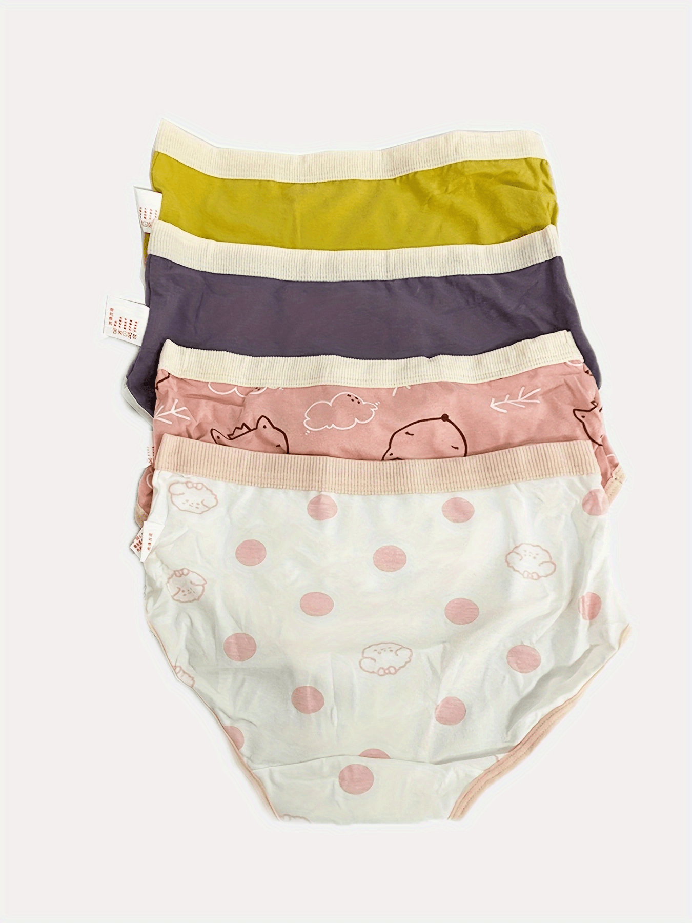 4pcs Girls Triangle Panties Fox Puppy Print Comfortable Underwear