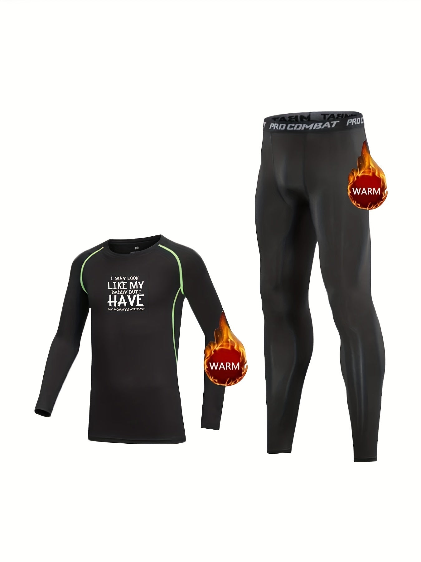 Kids Fleece Lined Compression Base Set Long Sleeve Tops Leggings Pants Boys