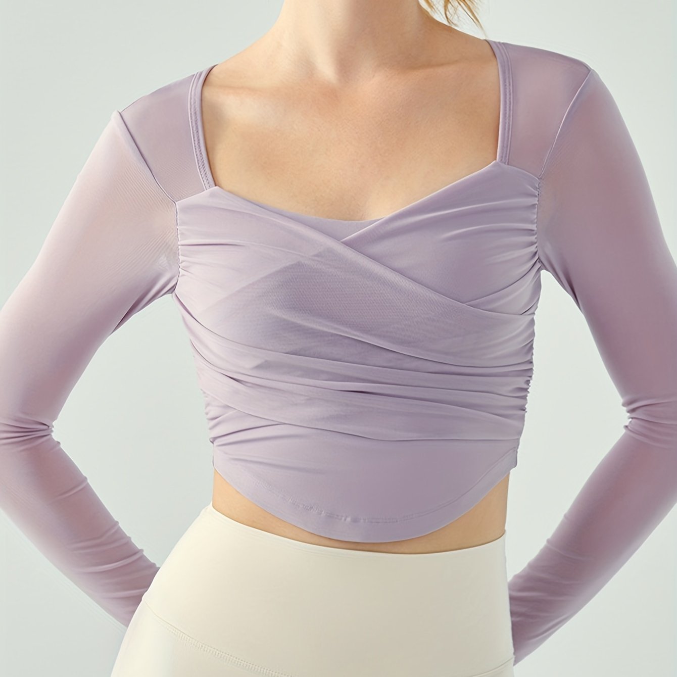 Dying Mesh Long Sleeve Sports Top Pleated Yoga Running Top