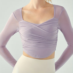 Dying Mesh Long Sleeve Sports Top Pleated Yoga Running Top