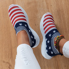 Women's Flag Pattern Sock Sneakers Low Top Slip On Knit Shoes