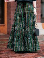 Plaid Print Drawstring Maxi Skirt