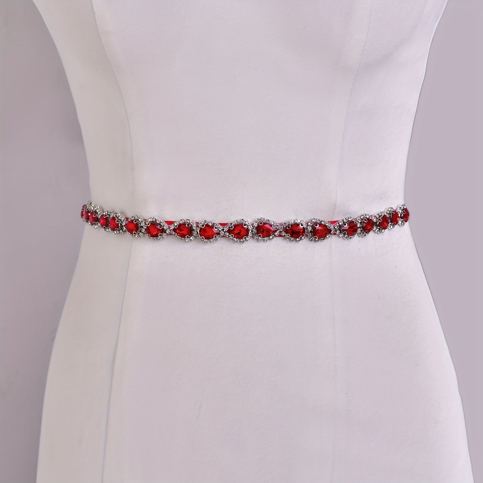 Red Rhinestone Belt for Women Sparkling Large Bead Versatile Accessory