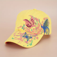 Y2K Butterfly Embroidery Baseball Cap Vintage Solid Sun Hat