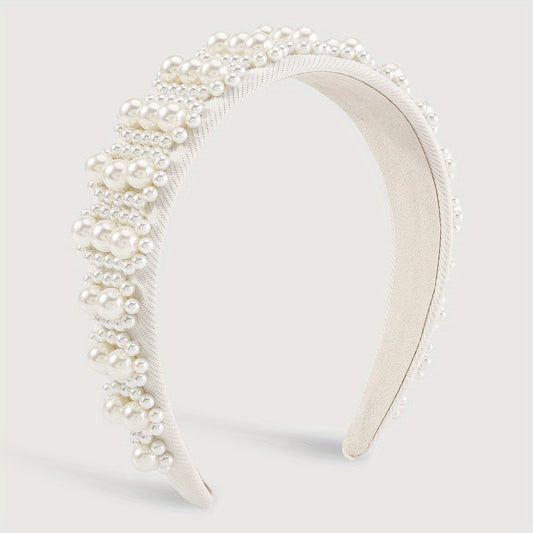 Pearl Decor Wide Head Hoop Headband for Women Wedding Party