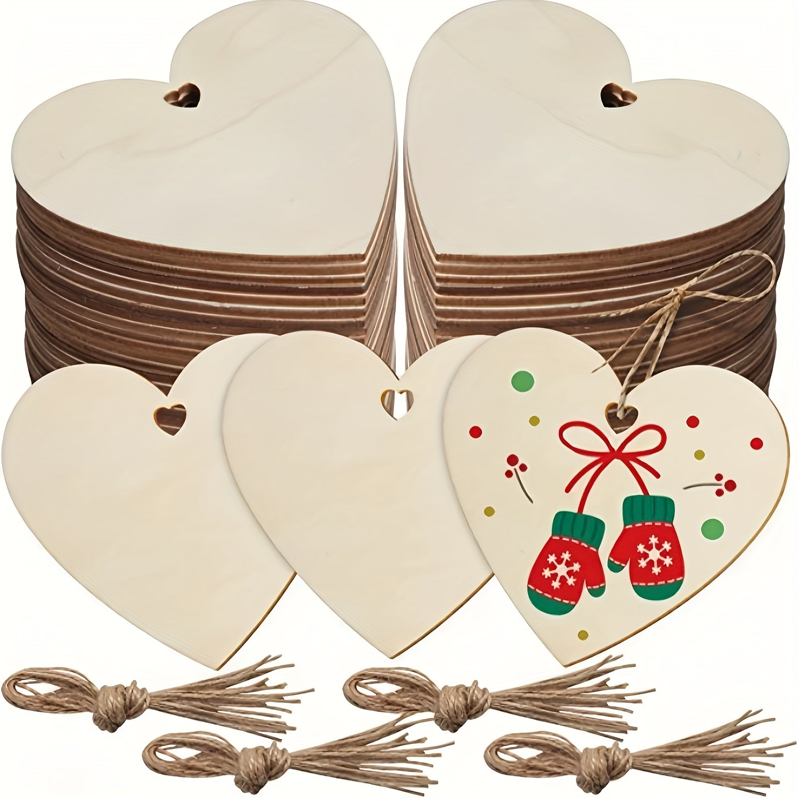 10pcs 3.15in Love Heart Wooden Ornaments DIY Unfinished Heart Embellishments
