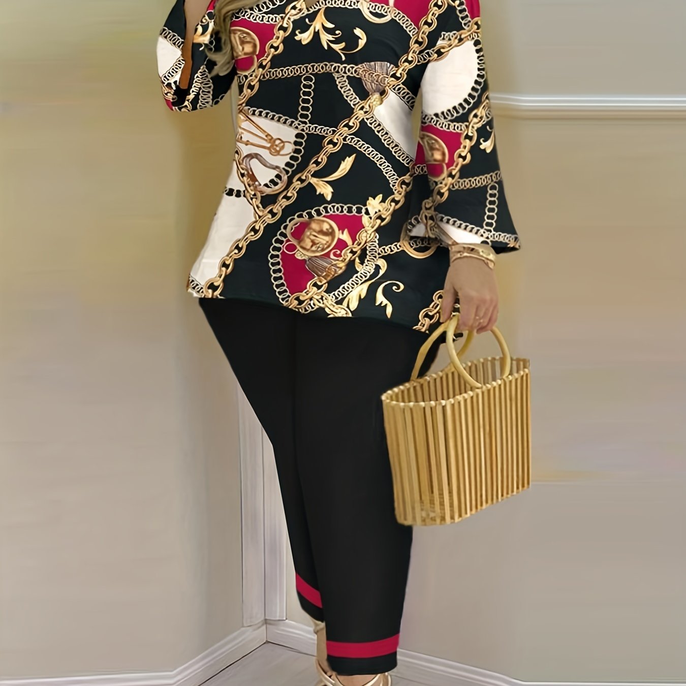 Baroque Print Top & Pants Set for Women
