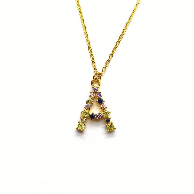 Golden Latter Pattern Pendant Necklace with Full Crystal, Versatile Necklace