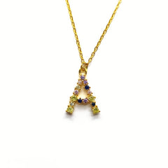 Golden Latter Pattern Pendant Necklace with Full Crystal, Versatile Necklace