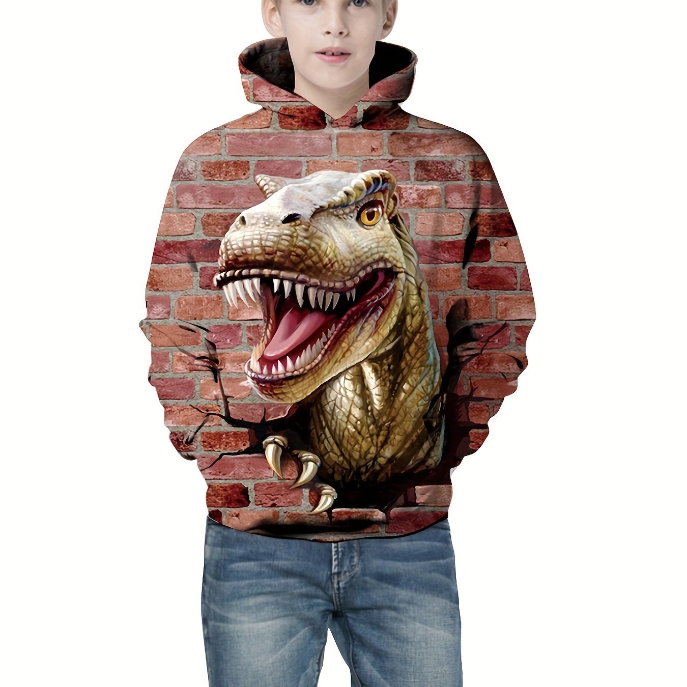 Dinosaur & Wall 3D Print Boys Hoodie