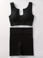 Ribbed Sports Bra & Shorts Set High Waist Workout Yoga Set