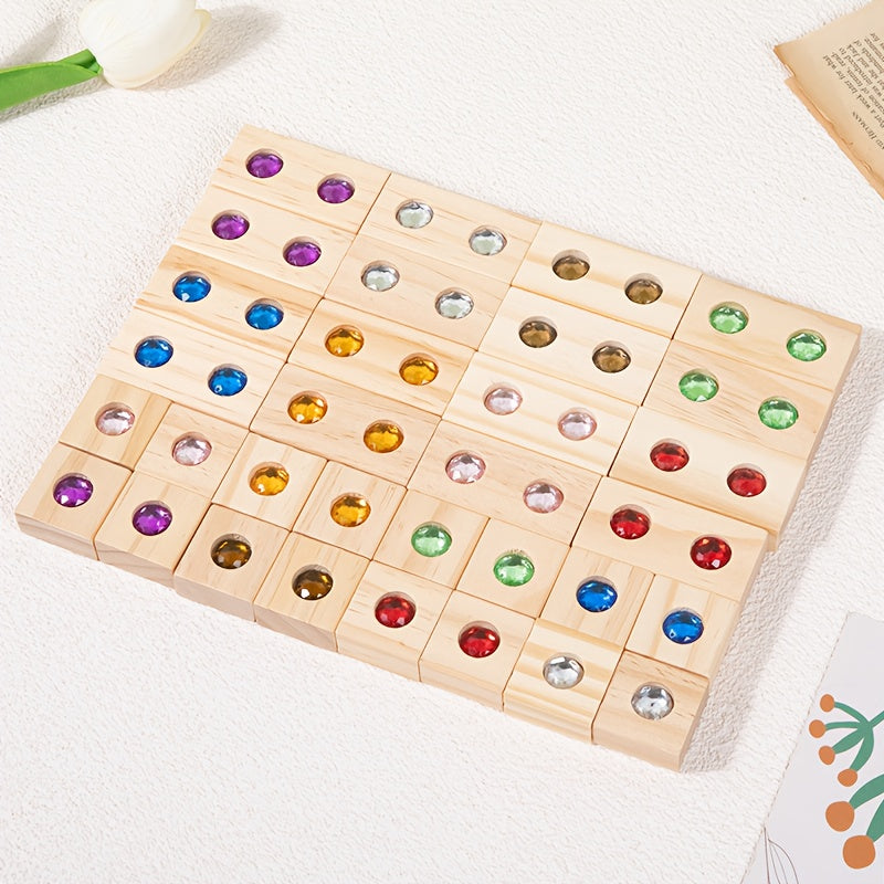 Colorful Gemstone Wooden Building Blocks Toy for Kids
